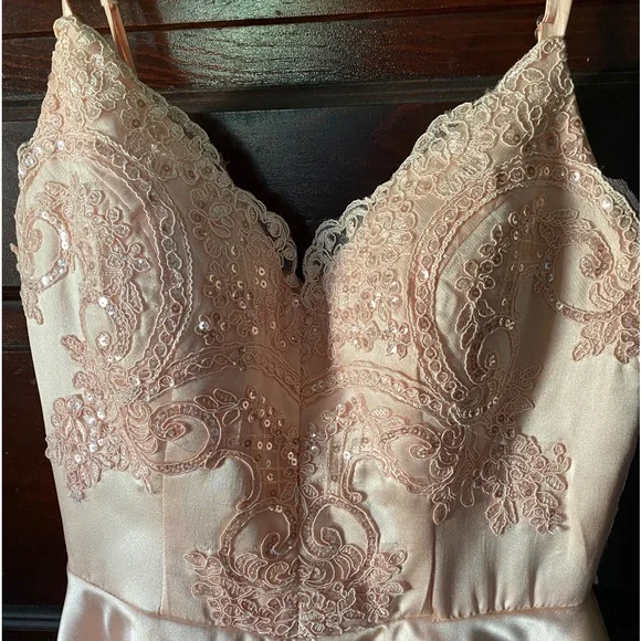 Pink Satin Lace Sequin Dress - Picture 4 of 8
